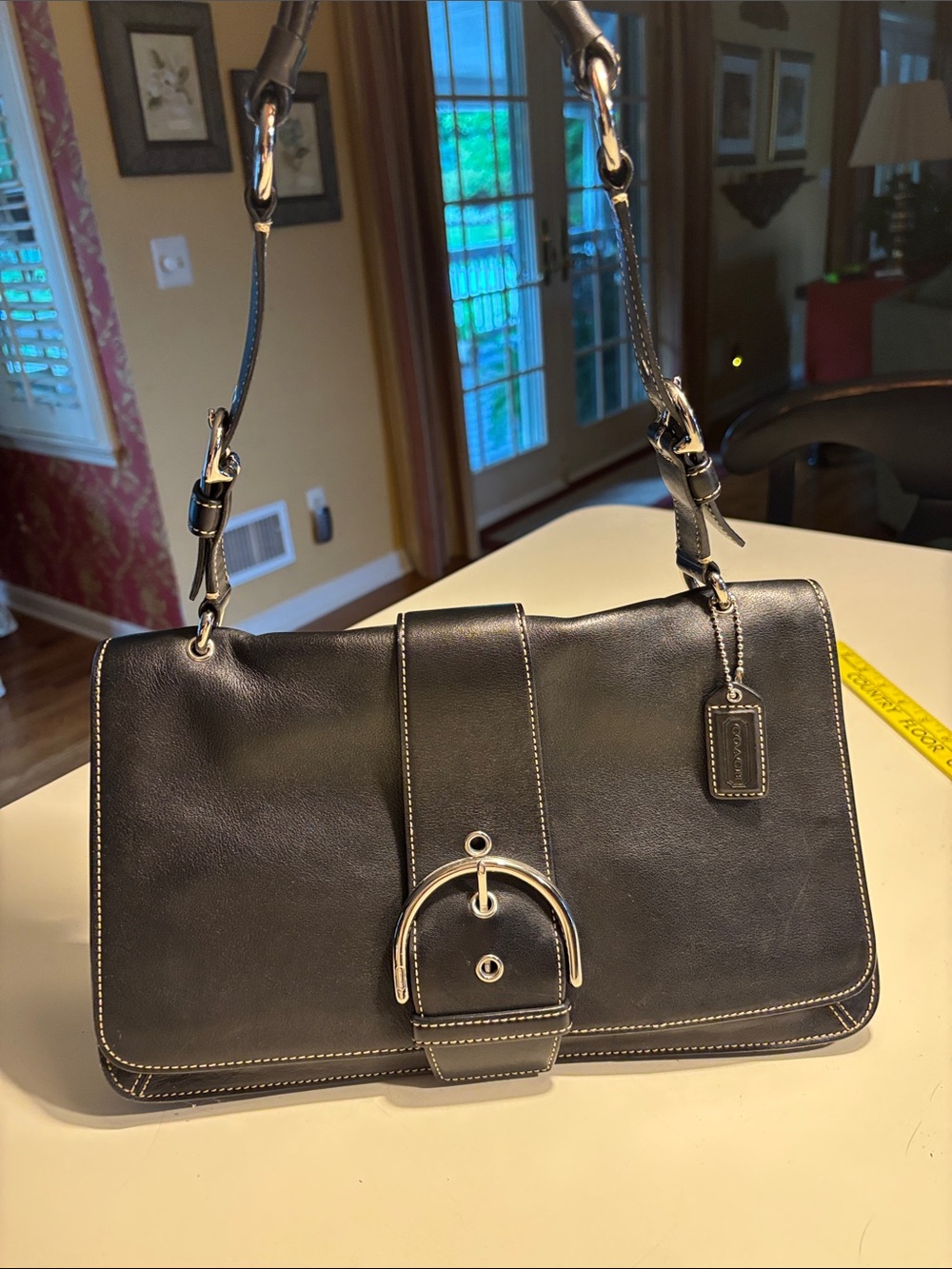 Coach Black Leather Shoulder Bag with Silver Hardware